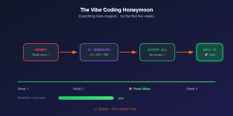 The Vibe Coding Honeymoon: rapid prototyping cycle from prompt to working app