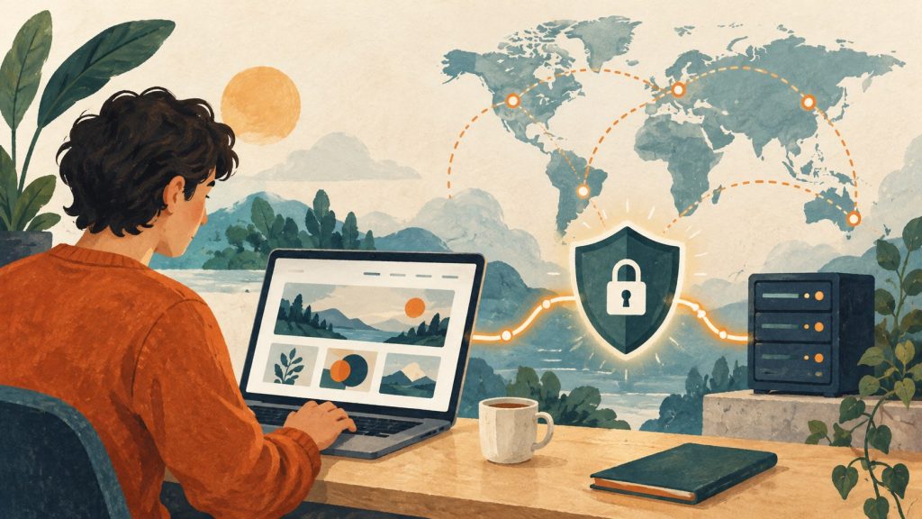 Conceptual illustration of a website and server connected through a secure network gateway.