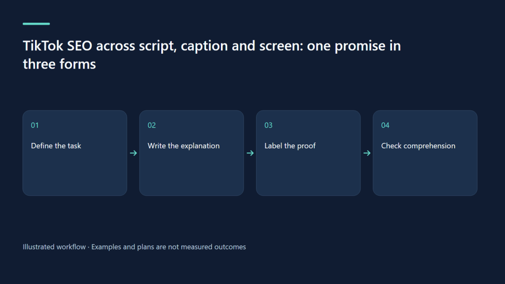 Define the task → Write the explanation → Label the proof → Check comprehension