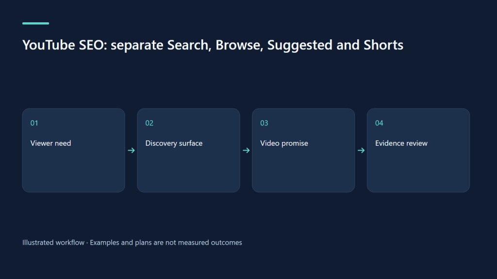 Viewer need → Discovery surface → Video promise → Evidence review