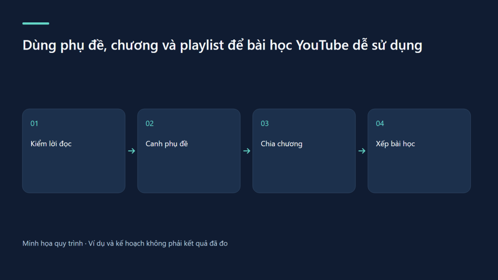 Kiểm lời đọc → Canh phụ đề → Chia chương → Xếp bài học